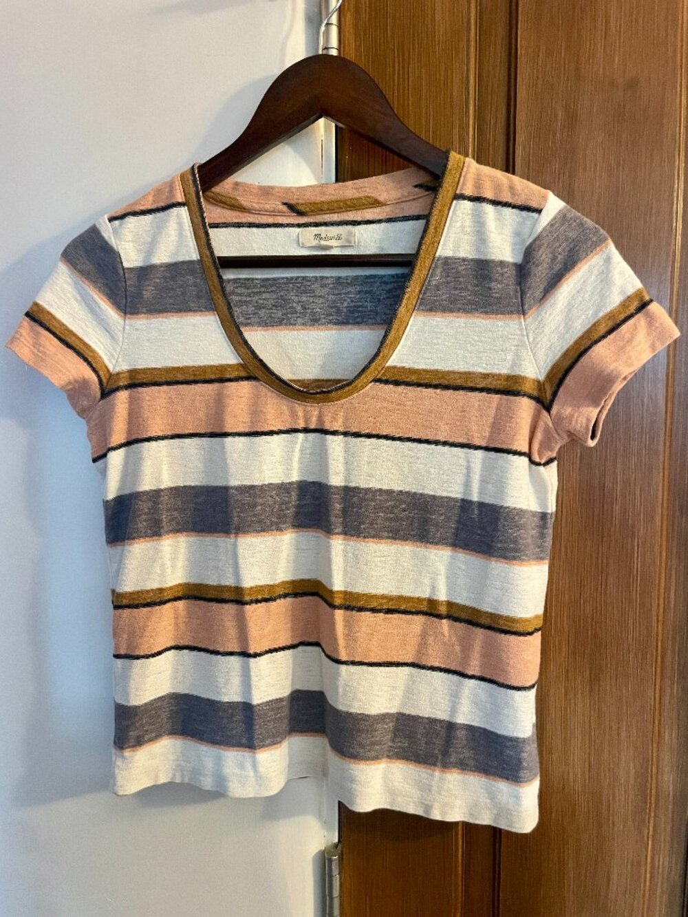 Madewell Striped Boxy V-Neck Tee XS